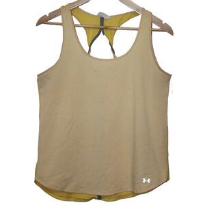 Womens Under Armour UA Heat Gear Yellow Gray Racerback Tank Top Size Medium M